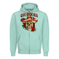 Seafoam Chingona with roses Mexico Zipper Hoodie - HowdyJamesFarm