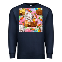 Navy Easter Bunny With Hamper Seamless Pattern Premium Sweatshirt - BundleAndBundleShop