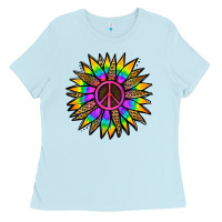 Baby Blue Peace Hippie Sunflower Ladies Tee - Jasminsmagicworld
