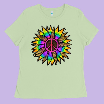 Peace Hippie Sunflower Ladies Tee Designed By Jasminsmagicworld
