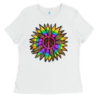 White Peace Hippie Sunflower Ladies Tee - Jasminsmagicworld