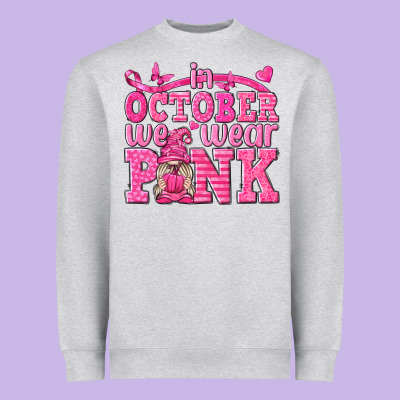 In October We Wear Pink With Gnome Heavyweight Sweatshirt Designed By Texasbilliewilder