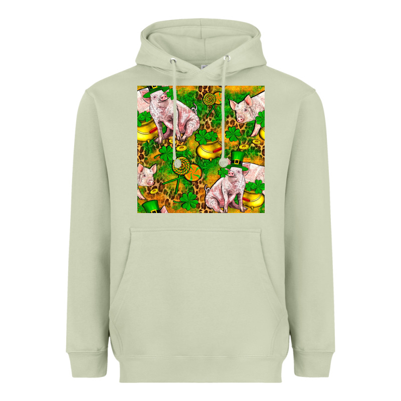 St. Patrick's Day Pig And Candy Pot Of Gold Heavyweight Hoodie by FaDigitalArtStudio | Teevron