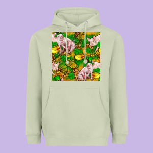 St. Patrick's Day Pig And Candy Pot Of Gold Heavyweight Hoodie Designed By Fadigitalartstudio