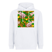 White St. Patrick's Day Pig And Candy Pot Of Gold Heavyweight Hoodie - FaDigitalArtStudio