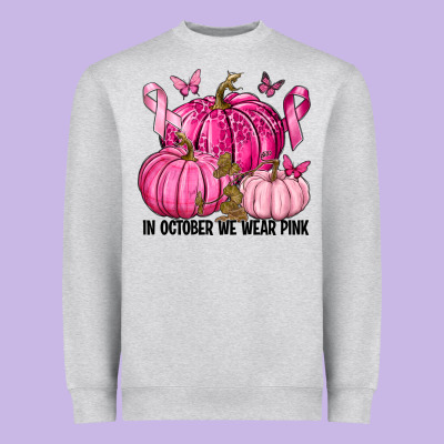 In October We Wear Pink With Pumpkin Heavyweight Sweatshirt Designed By Texasbilliewilder