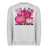 Heather Grey In October We Wear Pink with Pumpkin Heavyweight Sweatshirt - texasbilliewilder