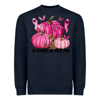 Navy In October We Wear Pink with Pumpkin Heavyweight Sweatshirt - texasbilliewilder