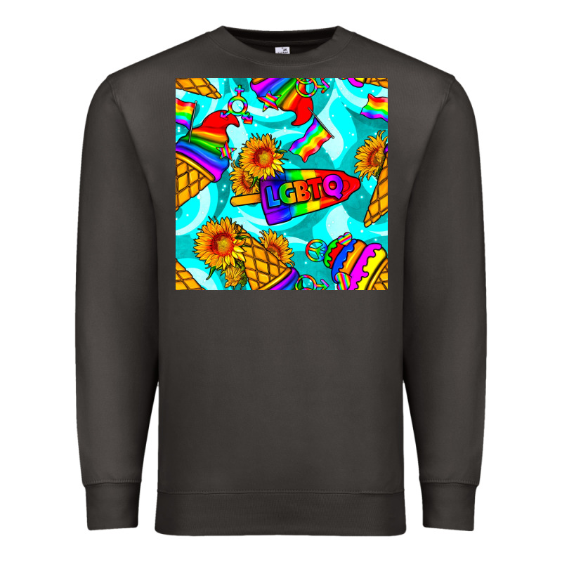 Pride Lgbtq Ice Cream And Sunflowers Seamless Premium Sweatshirt by BundleAndBundleShop | Teevron