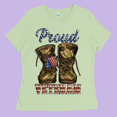 Proud Veteran Camo Shoes Ladies Tee Designed By Jasminsmagicworld
