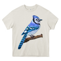 Cream Blue Jay Bird Heavy Core Tee - LillyAllenDesigns