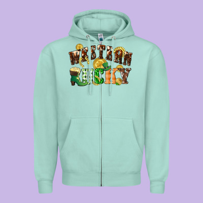 Western Lucky St. Patrick's Day Zipper Hoodie Designed By Cowgirlartshop