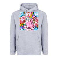 Heather Grey unicorn coffe cup and star with rainbow seamless pattern bbs Heavyweight Hoodie - BundleAndBundleShop
