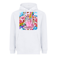 White unicorn coffe cup and star with rainbow seamless pattern bbs Heavyweight Hoodie - BundleAndBundleShop