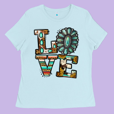 Turquoise Love Ladies Tee Designed By Jasminsmagicworld