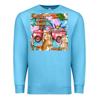 Ocean Blue Easter Bunny With Truck Seamless Pattern Premium Sweatshirt - BundleAndBundleShop