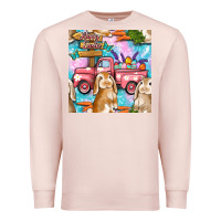 Pale Pink Easter Bunny With Truck Seamless Pattern Premium Sweatshirt - BundleAndBundleShop
