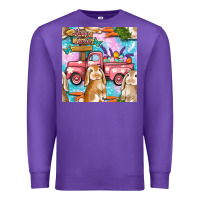Purple Easter Bunny With Truck Seamless Pattern Premium Sweatshirt - BundleAndBundleShop