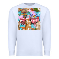 White Easter Bunny With Truck Seamless Pattern Premium Sweatshirt - BundleAndBundleShop