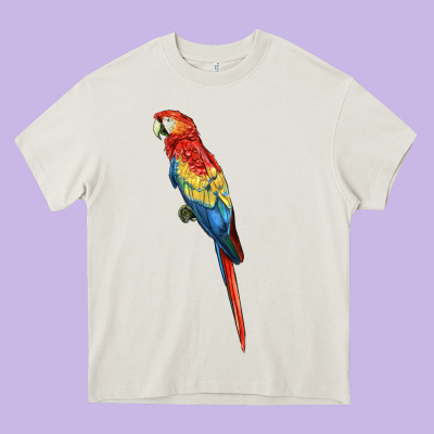 Scarlet Macaw Parrot Heavy Core Tee Designed By Lillyallendesigns