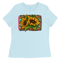 Baby Blue Sunflower With Serape Background Ladies Tee - Jasminsmagicworld