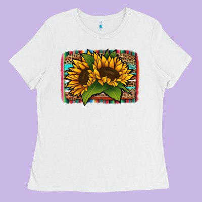 Sunflower With Serape Background Ladies Tee Designed By Jasminsmagicworld