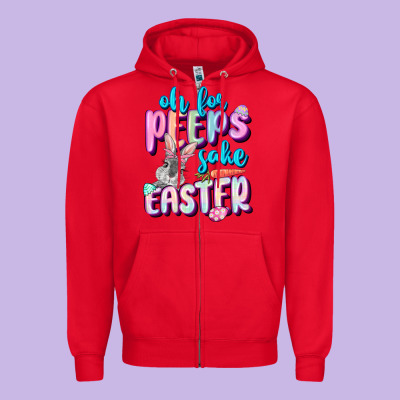 Oh For Peeps Sake Easter Day Zipper Hoodie Designed By Cowgirlartshop