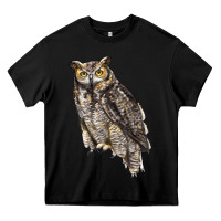 Black Great Horned Owl Heavy Core Tee - LillyAllenDesigns