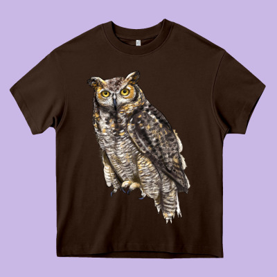 Great Horned Owl Heavy Core Tee Designed By Lillyallendesigns