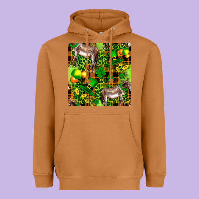 St. Patrick's Donkey With Leprechaun Heavyweight Hoodie Designed By Fadigitalartstudio