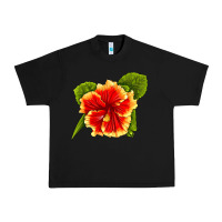 Black Hawaiian Hibiscus Flower Urban Heavy Tee - LillyAllenDesigns