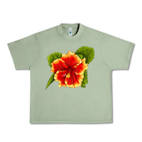 Oil Green Hawaiian Hibiscus Flower Urban Heavy Tee - LillyAllenDesigns