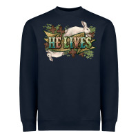 Navy He lives Easter Heavyweight Sweatshirt - NancyCooperArtShop