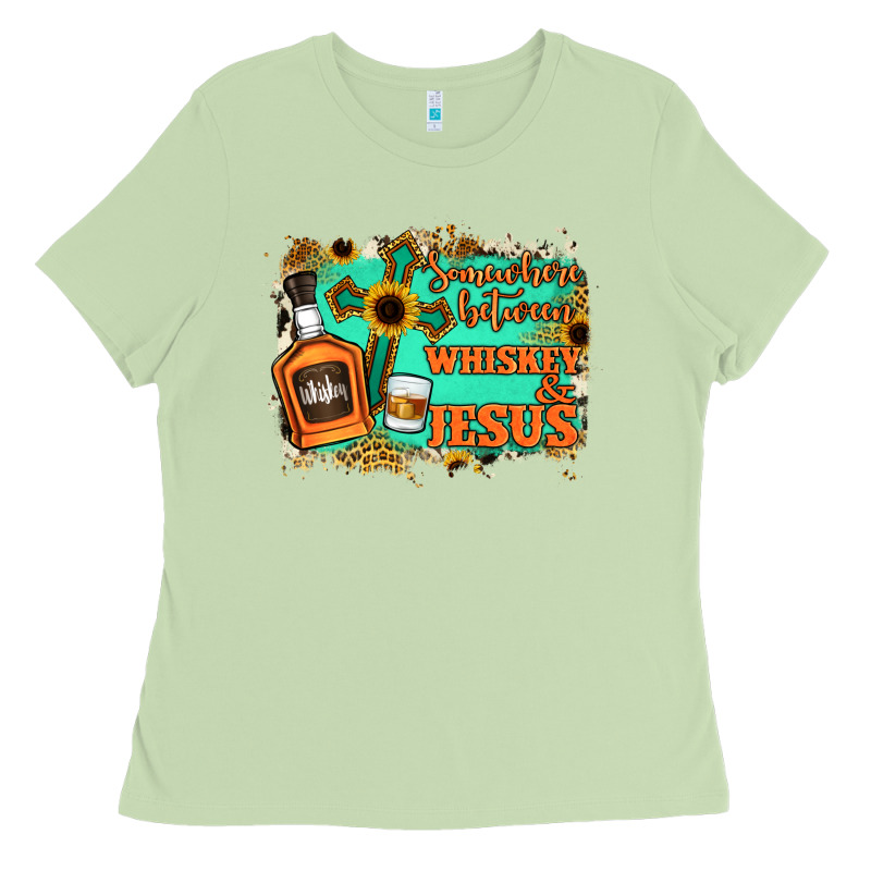 Somewhere Between Whiskey And Jesus Ladies Tee by Jasminsmagicworld | Teevron