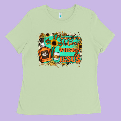 Somewhere Between Whiskey And Jesus Ladies Tee Designed By Jasminsmagicworld