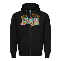 Black He is risen Easter  Easter Day Zipper Hoodie - CowGirlArtShop
