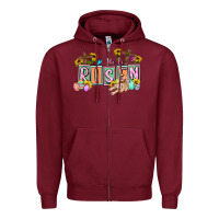 Burgundy He is risen Easter  Easter Day Zipper Hoodie - CowGirlArtShop
