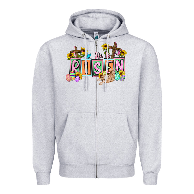 He Is Risen Easter  Easter Day Zipper Hoodie by CowGirlArtShop | Teevron