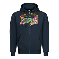 Navy He is risen Easter  Easter Day Zipper Hoodie - CowGirlArtShop