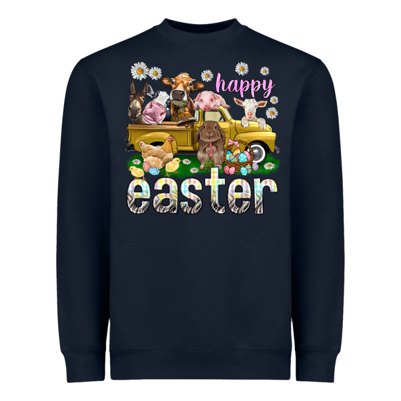 Happy Easter Truck With Farm Animals Heavyweight Sweatshirt by NancyCooperArtShop | Teevron