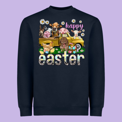 Happy Easter Truck With Farm Animals Heavyweight Sweatshirt Designed By Nancycooperartshop