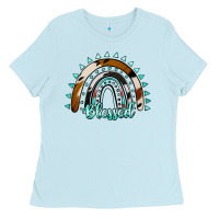 Baby Blue blessed rainbow cowhide aztec Ladies Tee - Jasminsmagicworld