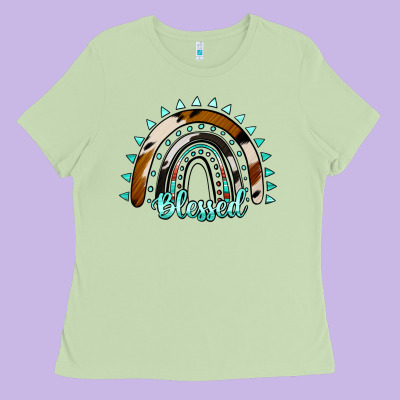 Blessed Rainbow Cowhide Aztec Ladies Tee Designed By Jasminsmagicworld