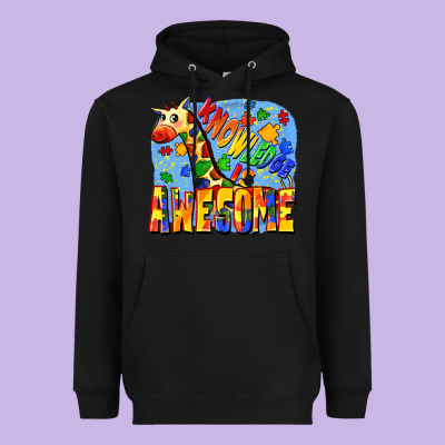 Knowledge Is Awesome Autism Giraffe Heavyweight Hoodie Designed By Fadigitalartstudio