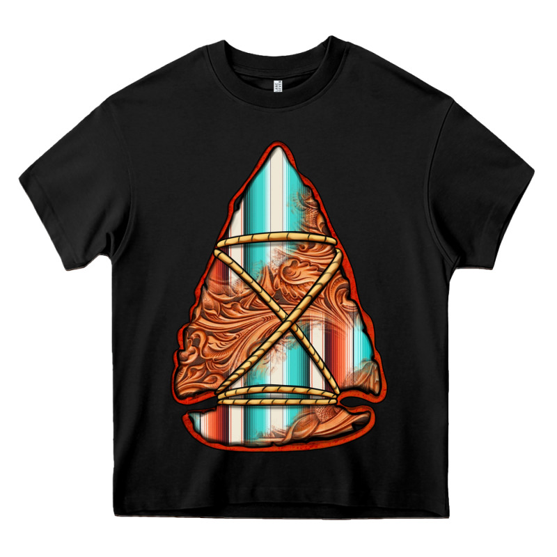 Turquoise Serape Tooled Leather Arrowhead Heavy Core Tee by Jasminsmagicworld | Teevron