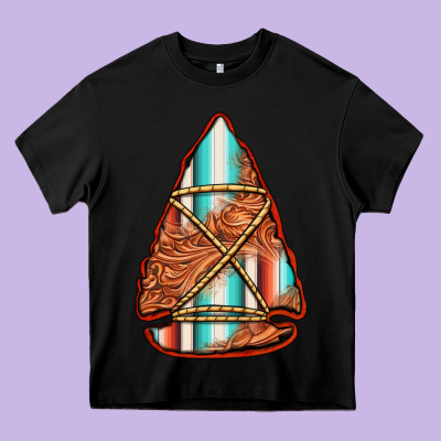 Turquoise Serape Tooled Leather Arrowhead Heavy Core Tee Designed By Jasminsmagicworld