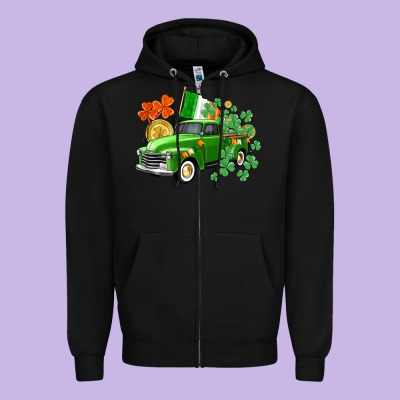 Western St. Patrick's Day Truck Zipper Hoodie Designed By Cowgirlartshop