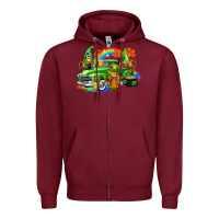 Burgundy St. Patrick's Day truck with gnomies Zipper Hoodie - CowGirlArtShop