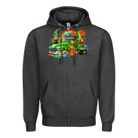 Charcoal Heather St. Patrick's Day truck with gnomies Zipper Hoodie - CowGirlArtShop