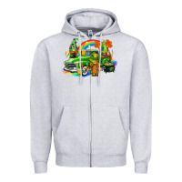 Heather Grey St. Patrick's Day truck with gnomies Zipper Hoodie - CowGirlArtShop